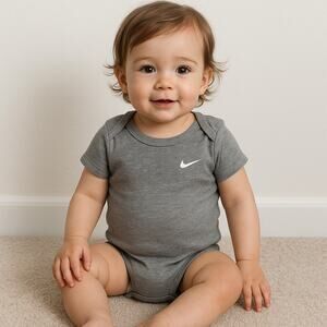 Nike Baby Gray Bodysuit Onesie Short Sleeve 9M Soft Stretchy Basics